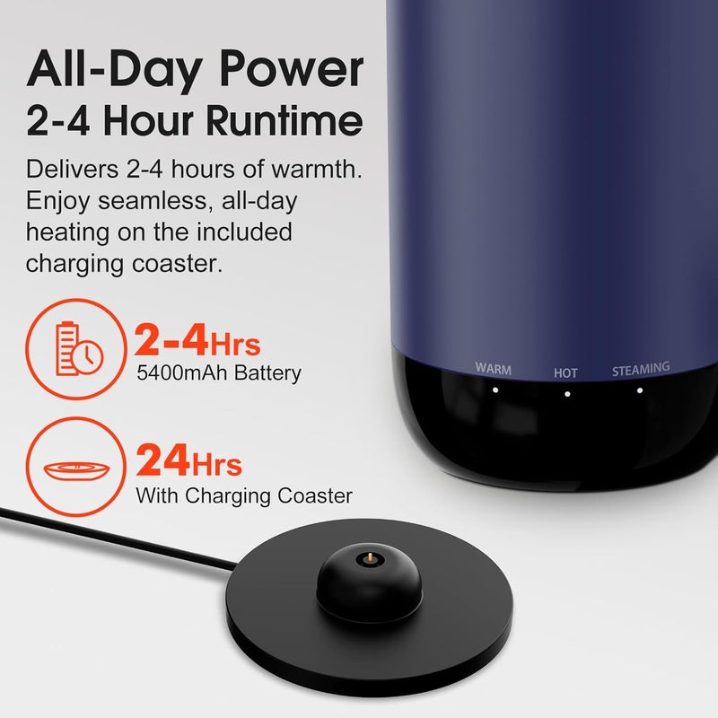 vsitoo S5 heated travel mug,16oz, Auto-Sensing AI Heats Drinks To 120-150°F Hands-Free. Temperature Control for All Cars, Perfect for Home/Office/Travel/Outdoor, Ideal Gift for Coffee Lovers - Blue - Image 5